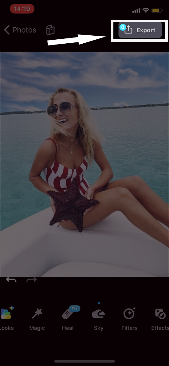 Bạn nhấn chọn mục Export để lưu h&igrave;nh ảnh nếu kh&ocirc;ng muốn chỉnh sửa th&ecirc;m nữa.