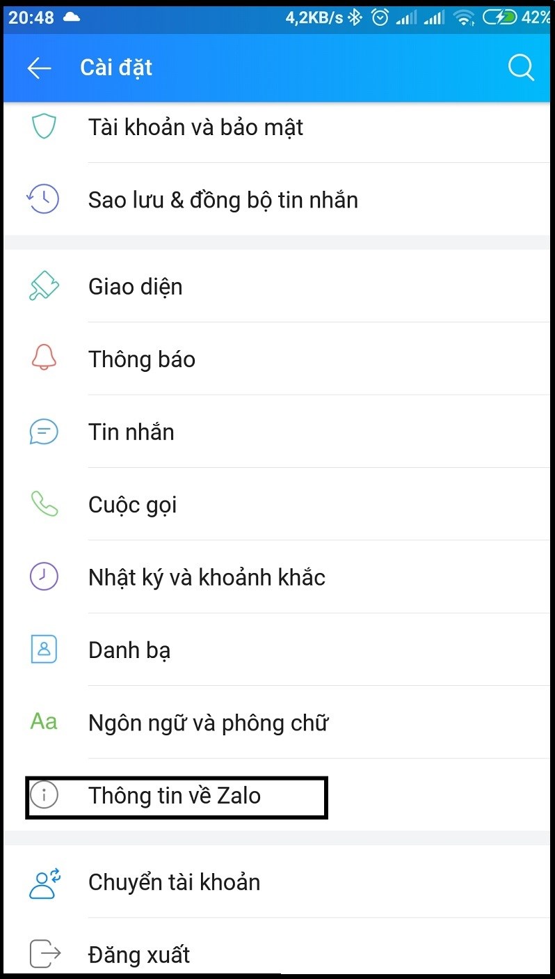 Chọn thông tin Zalo