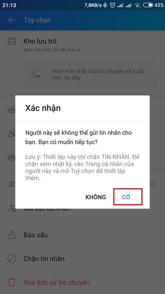 Chọn xác nhận có