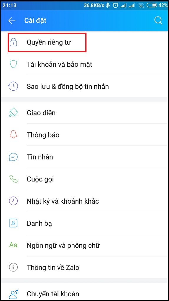 Chọn quyền riêng tư