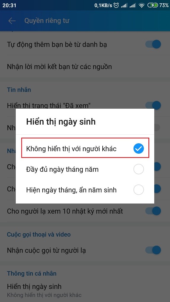 Chọn không hiển thị người khác