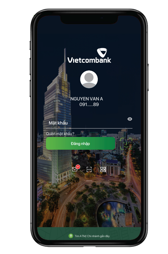 Đăng nhập vào ứng dụng Vietcombank