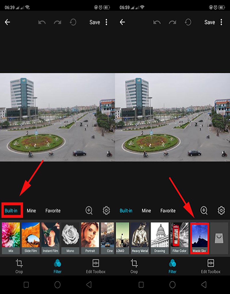 chọn Magic Sky trong mục Built-in tr&ecirc;n ứng dụng MIX