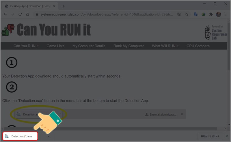 Nhấn vào file Detection.exe vừa được tải