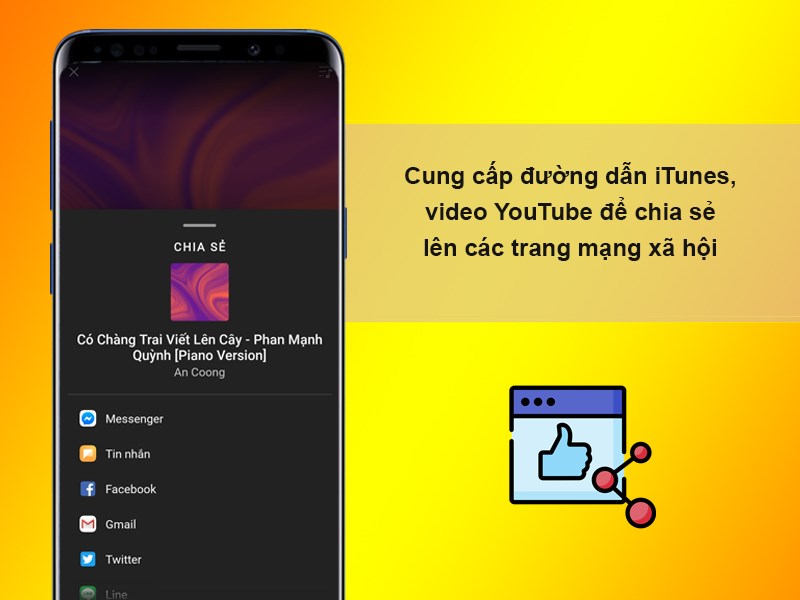 Cung cấp đường dẫn iTunes, video YouTube để chia sẻ lên các trang mạng xã hội