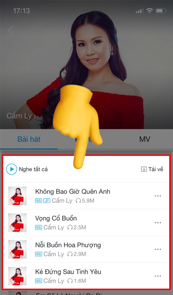 chọn bài hát muốn nghe