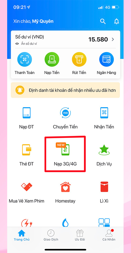 Chọn nạp 3g/4g