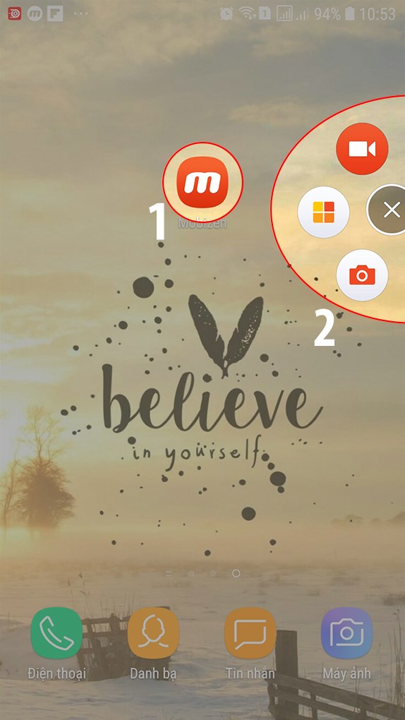 Nhấn vào biểu tượng ứng dụng trên màn hình chính để ứng dụng hiển thị phím tắt.