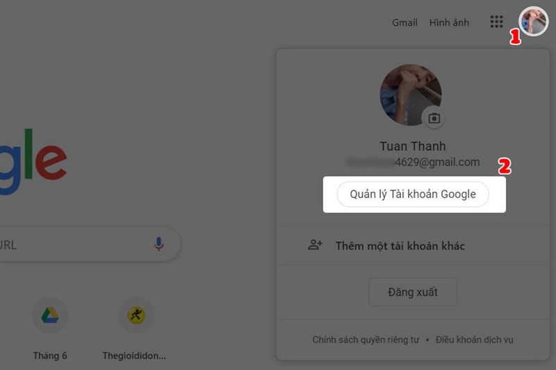 Quản lý tài khoản Google.