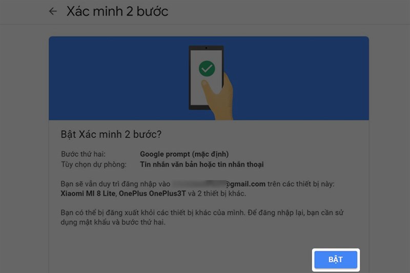 Bật xác minh 2 bước.