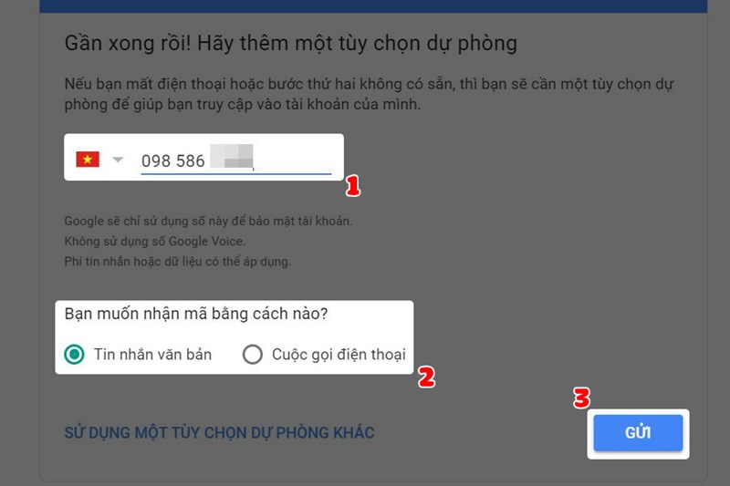 Nhận mã xác nhận.