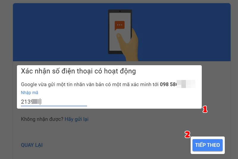 Điền mã xác nhận.