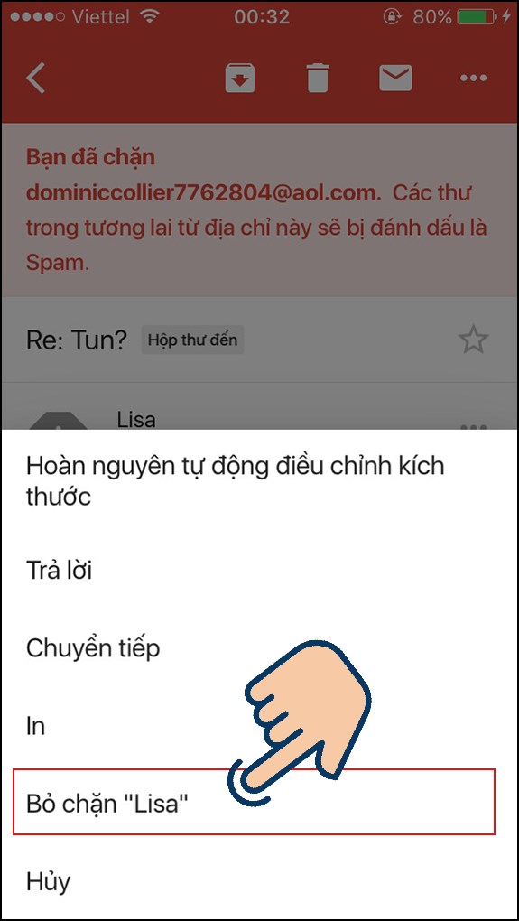 chọn Bỏ chặn người gửi.