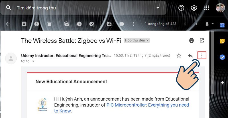 Chọn biểu tượng dấu 3 chấm bên phải mail đó 