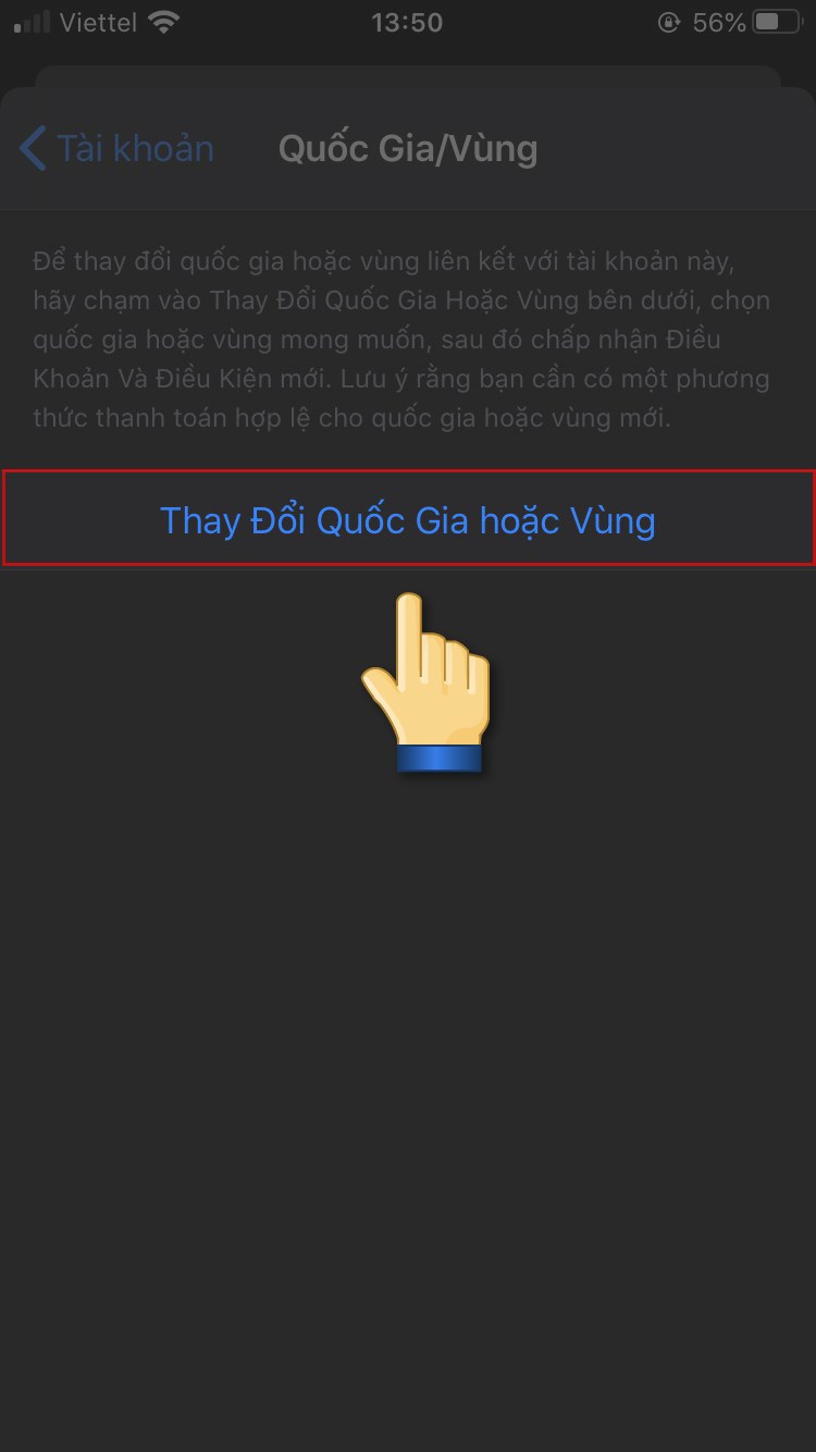 Chọn Thay Đổi Quốc Gia hoặc Vùng