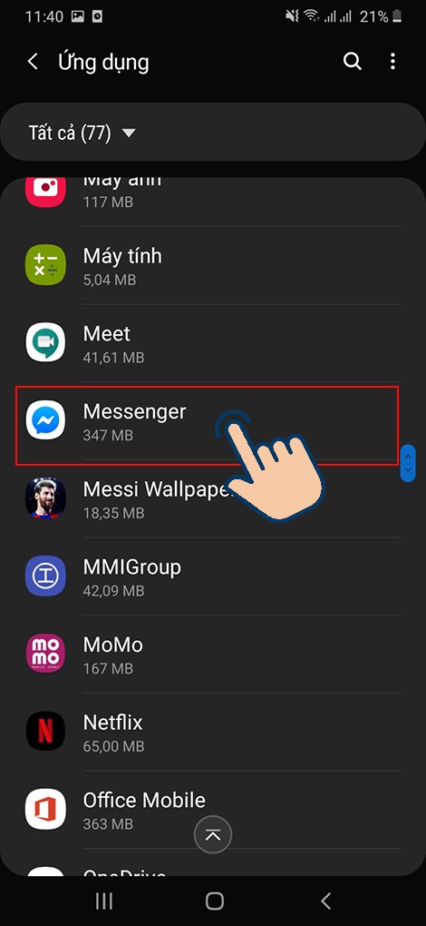 chọn vào ứng dụng Messenger.