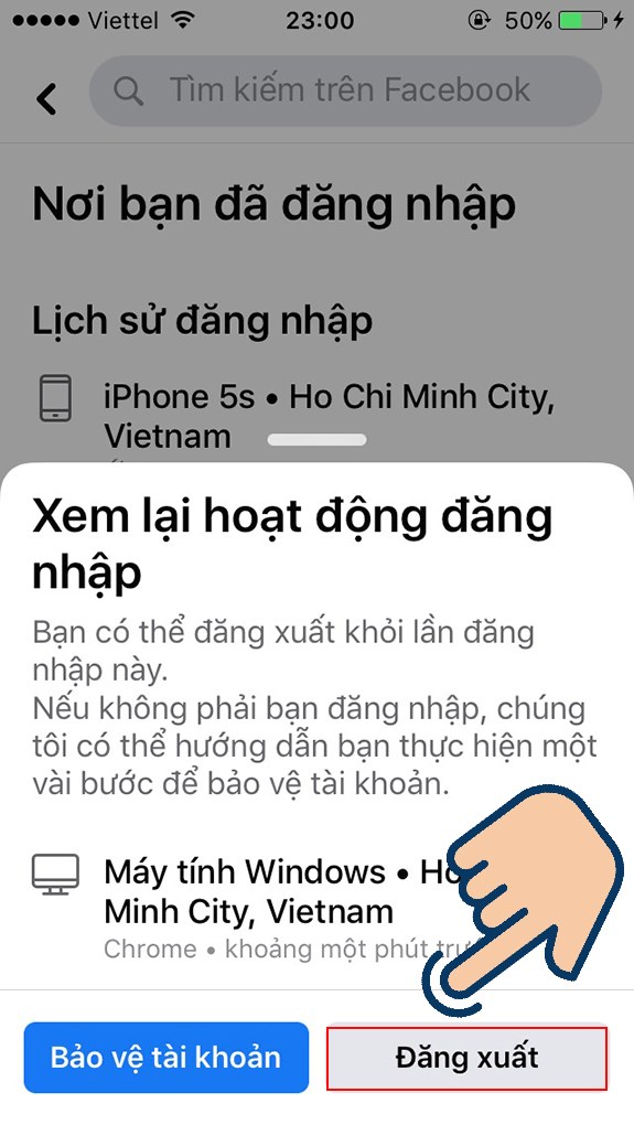 chọn Đăng xuất để xác nhận.