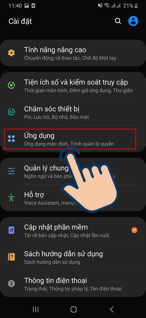  chọn vào Ứng dụng.