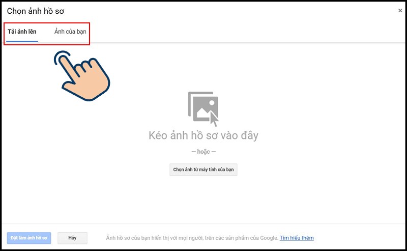 chọn tải ảnh lên hoặc ảnh của bạn để thêm ảnh vào Gmail.