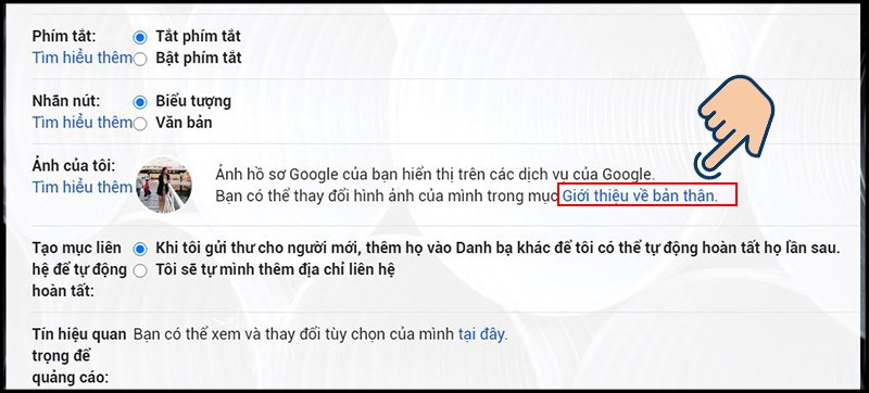 ở mục Ảnh của tôi và  chọn Giới thiệu về bản thân.