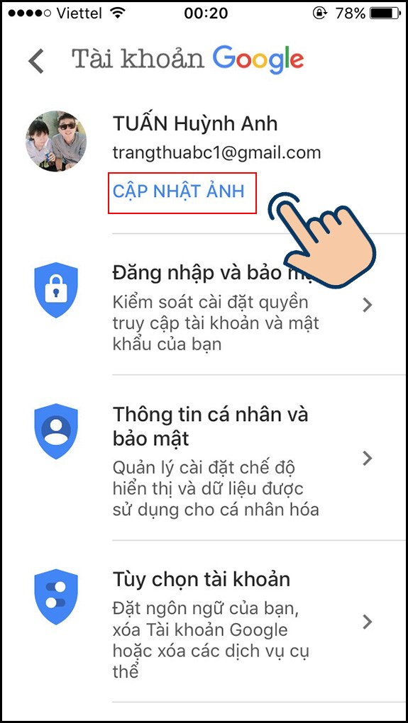  chọn Cập nhật ảnh.