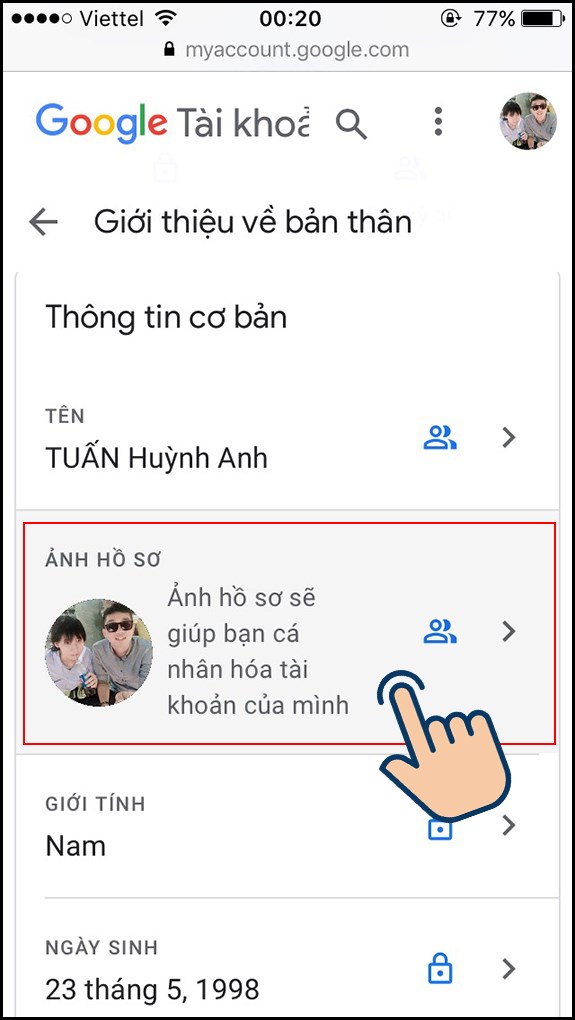 vào Ảnh hồ sơ.