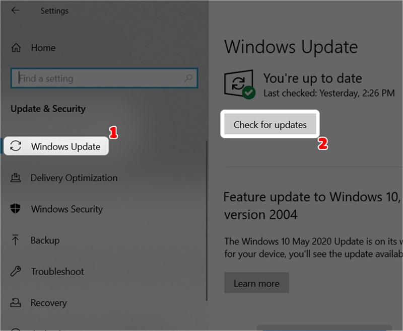 Ở mục Windows Update nhấn vào Check for updates.