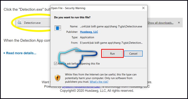 Mở phần mềm Detection đã tải về, nhấn Run 