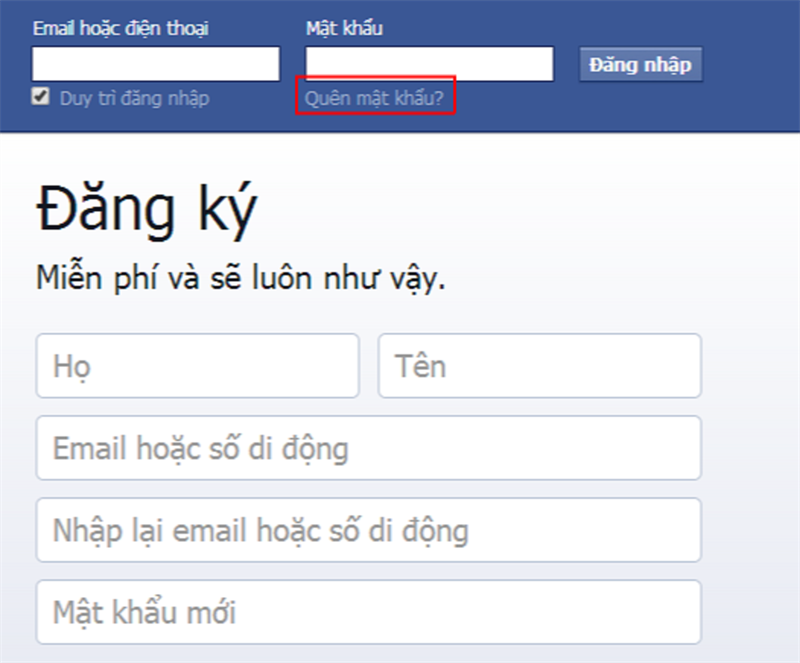 Click vào mục Quên mật khẩu?