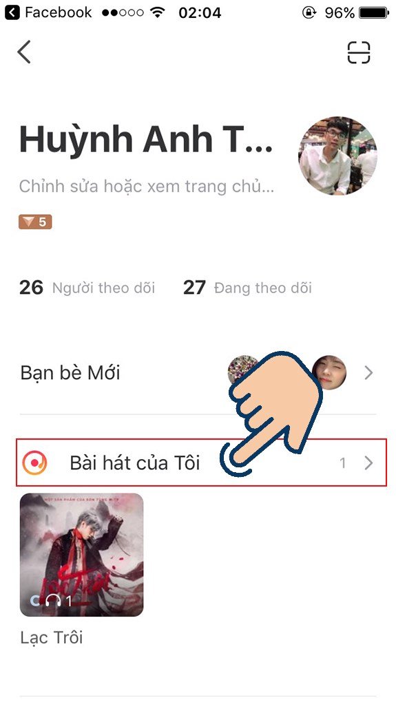 Bạn c&oacute; thể xem b&agrave;i h&aacute;t bạn đ&atilde; thu &acirc;m ở mục B&agrave;i h&aacute;t của t&ocirc;i.