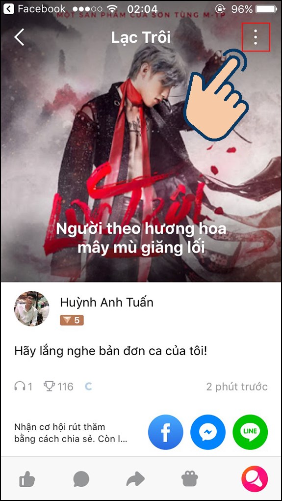 Chọn b&agrave;i h&aacute;t thu &acirc;m bạn muốn xo&aacute;, sau đ&oacute; chọn biểu tượng dấu 3 chấm