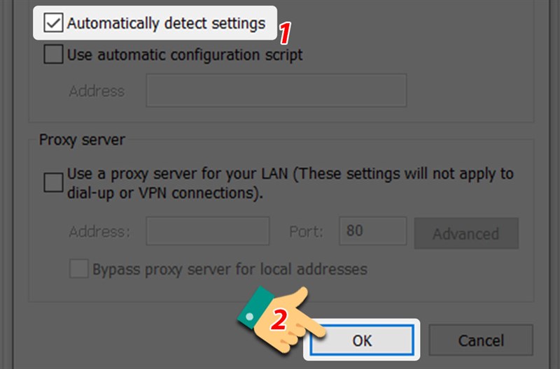 Tick v&agrave;o &ocirc; Automatically detect settings.