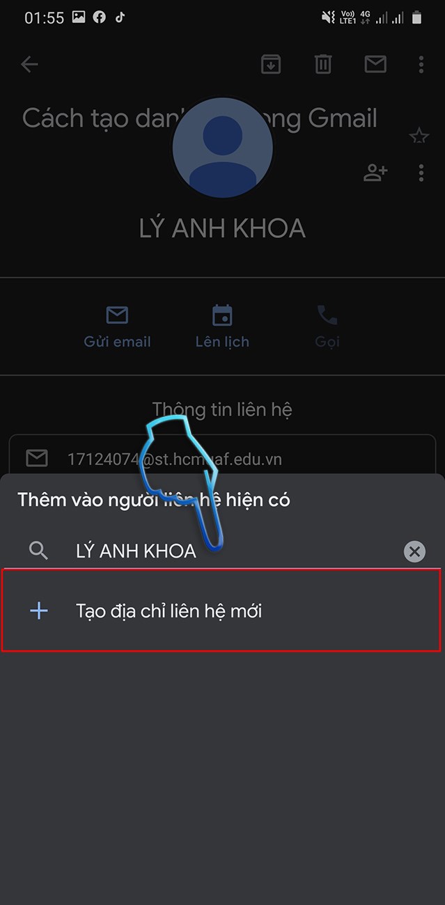 Bước 2: Nhấn chọn tạo địa chỉ liên hệ mới.