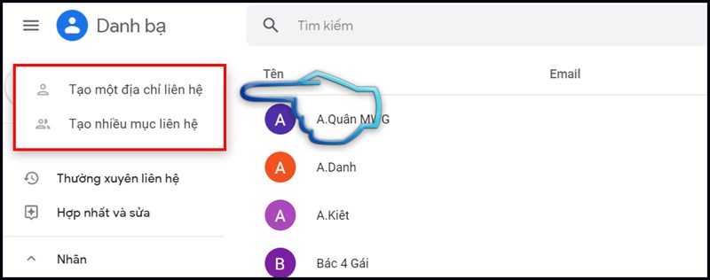 Bước 3: Chọn 1 trong 2 mục tạo một địa chỉ liên hệ hoặc tạo nhiều mục liên hệ.