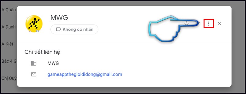 Bước 5: Bạn có thể thêm liên hệ vào các nhóm, Group mail bằng cách chọn dấu 3 chấm