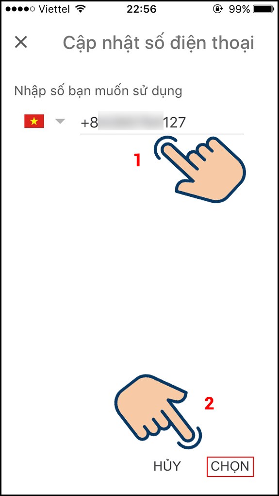 Nhập số điện thoại mới và nhấn Chọn