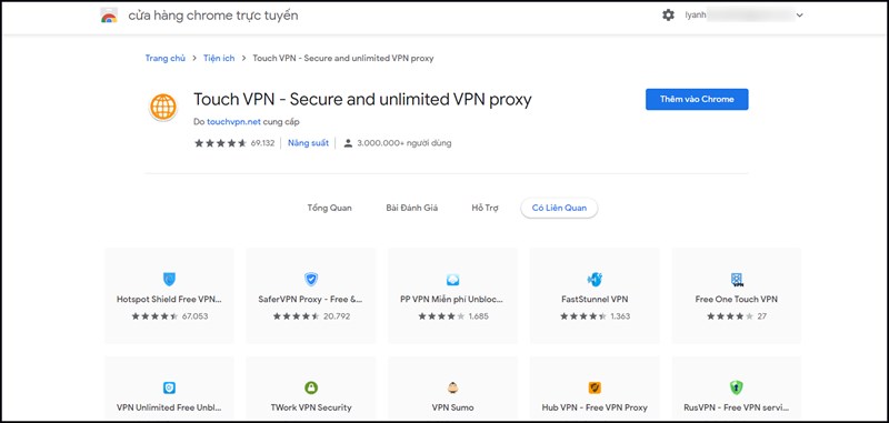 Bước 1: Truy cập tại đây để có thể thêm Touch VPN vào Chrome.