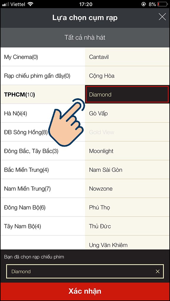 lựa chọn rạp mà bạn muốn đến.