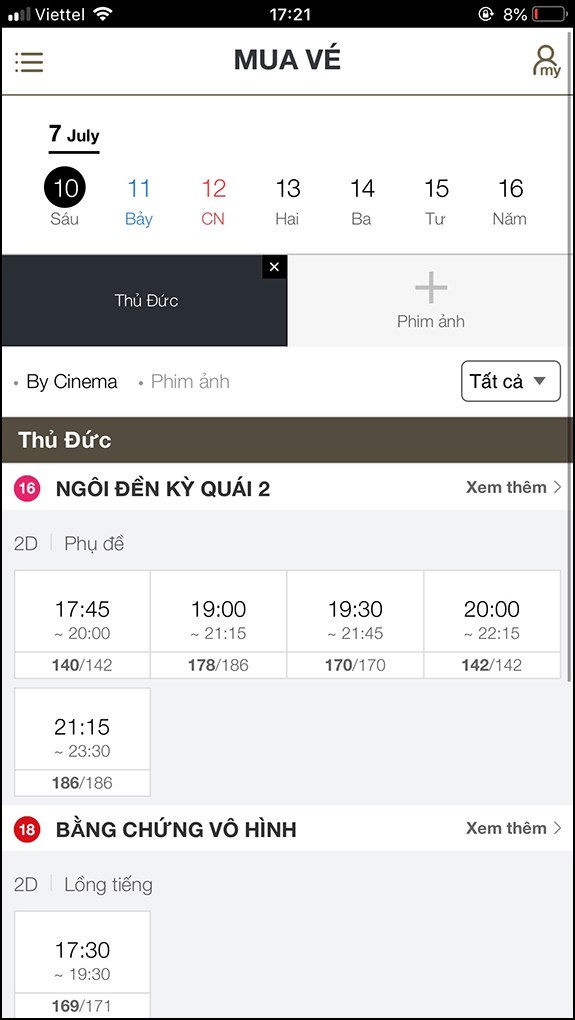 xem lịch chiếu của từng phim