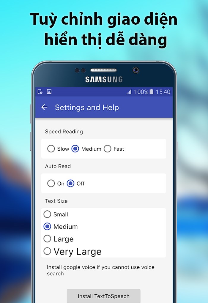 Bạn c&oacute; thể t&ugrave;y chỉnh được cỡ chữ, giao diện dễ d&agrave;ng