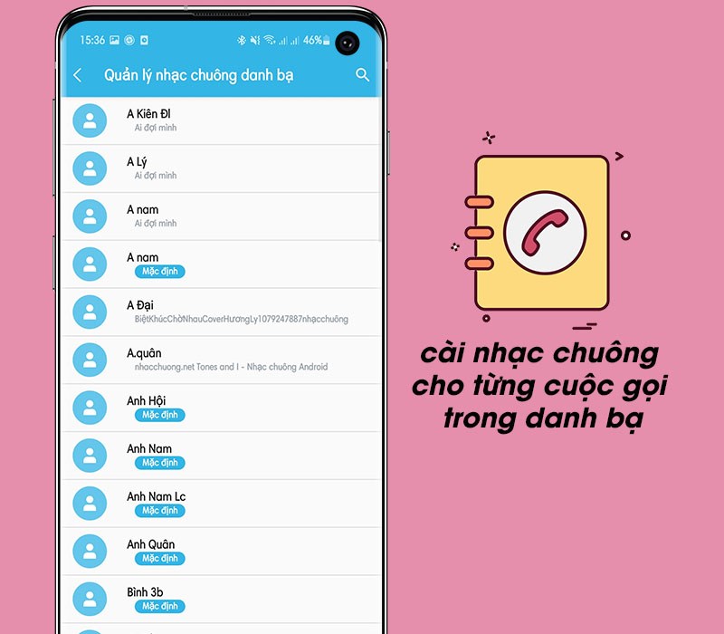 Cài nhạc chuông cho từng cuộc gọi trong danh bạ,