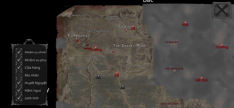 Mức độ khó sẽ được đề trên bản đồ