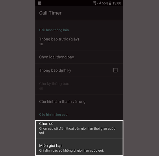 giới hạn thời gian cuộc gọi