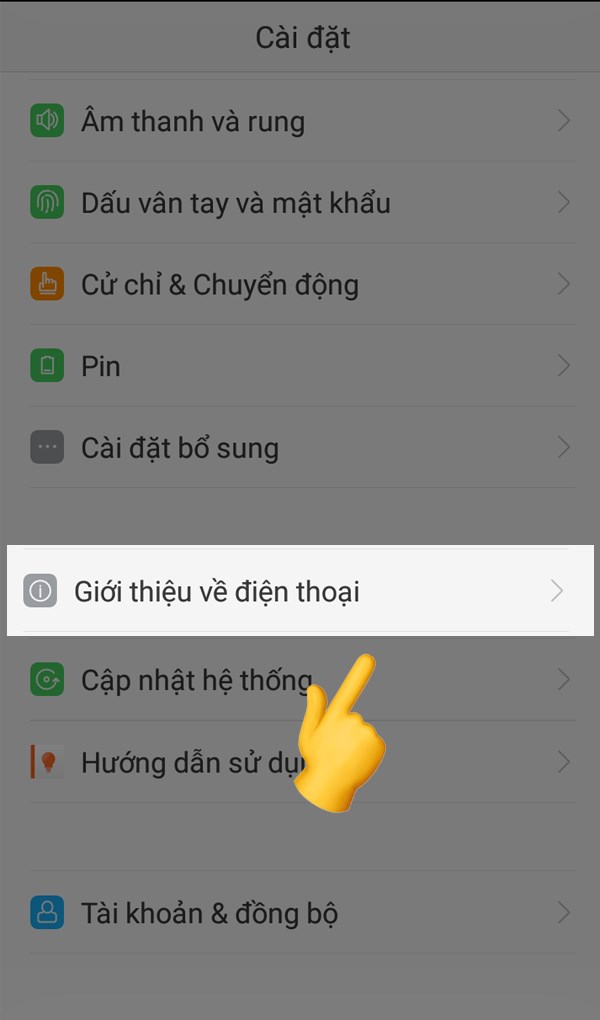 Vào mục giới thiệu về điện thoại