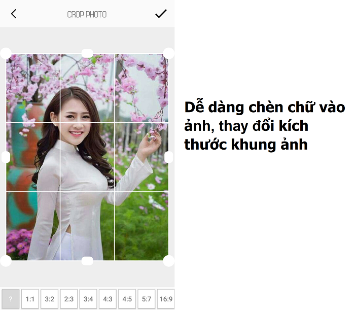 Dễ d&agrave;ng ch&egrave;n chữ v&agrave;o ảnh, thay đổi k&iacute;ch thước khung ảnh