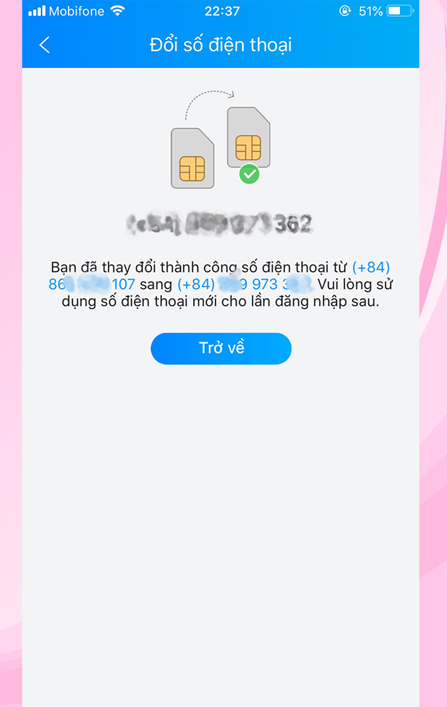 Đổi số điện thoại thành công