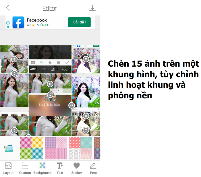 Ch&egrave;n 15 ảnh tr&ecirc;n một khung h&igrave;nh, t&ugrave;y chỉnh linh hoạt khung v&agrave; ph&ocirc;ng nền