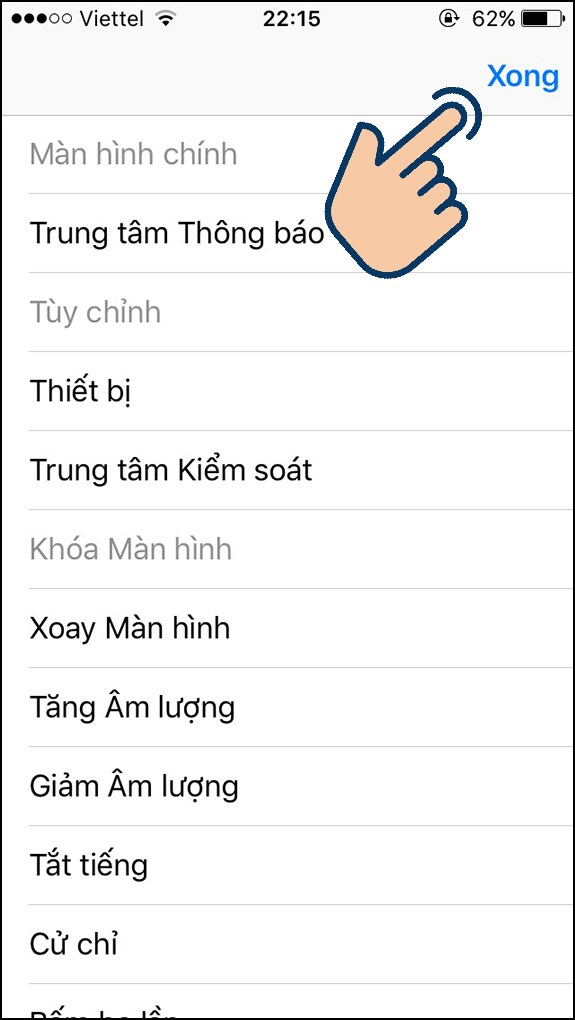 Chọn vào vị trí các biểu tượng để thay đổi. Sau đó chọn Xong.