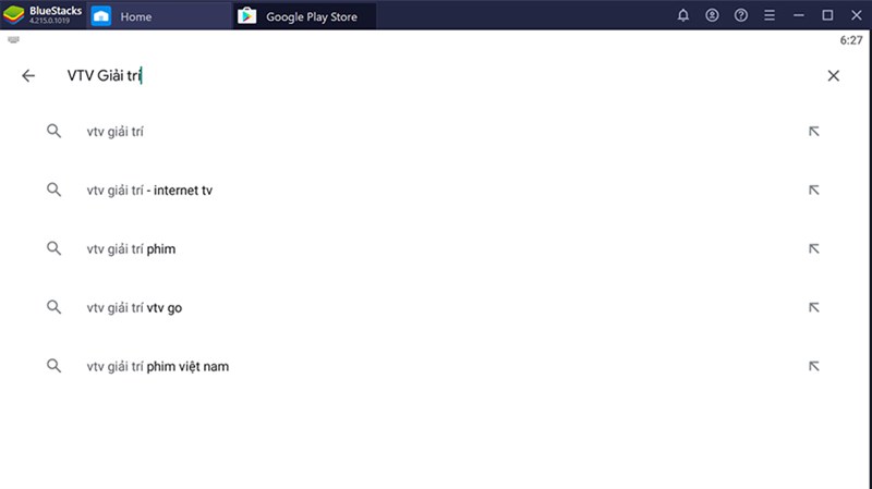Sau khi đăng nhập th&agrave;nh c&ocirc;ng > Google Play Store. Tại &ocirc; search > nhập VTV Giải tr&iacute; > Enter