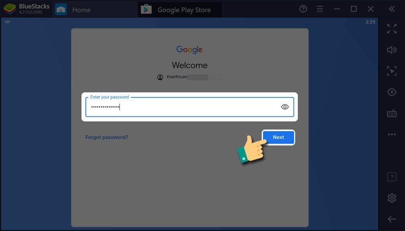 Nhập mật khẩu của cửa h&agrave;ng Ch Play.